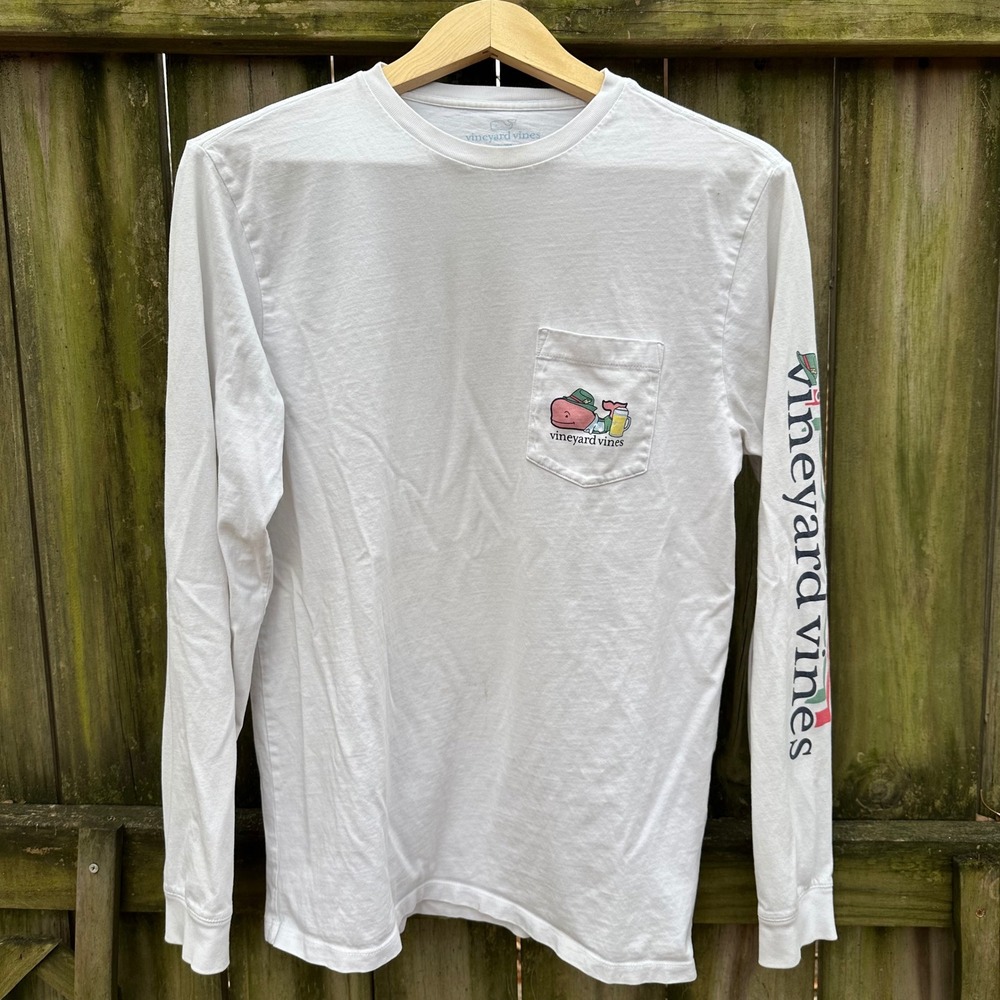 Vineyard Vines Whale‎ Pocket T-Shirt White Beer Oktoberfest Graphic Size Small